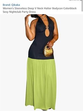 Black & Lime Halter Colorblock Maxi Dress